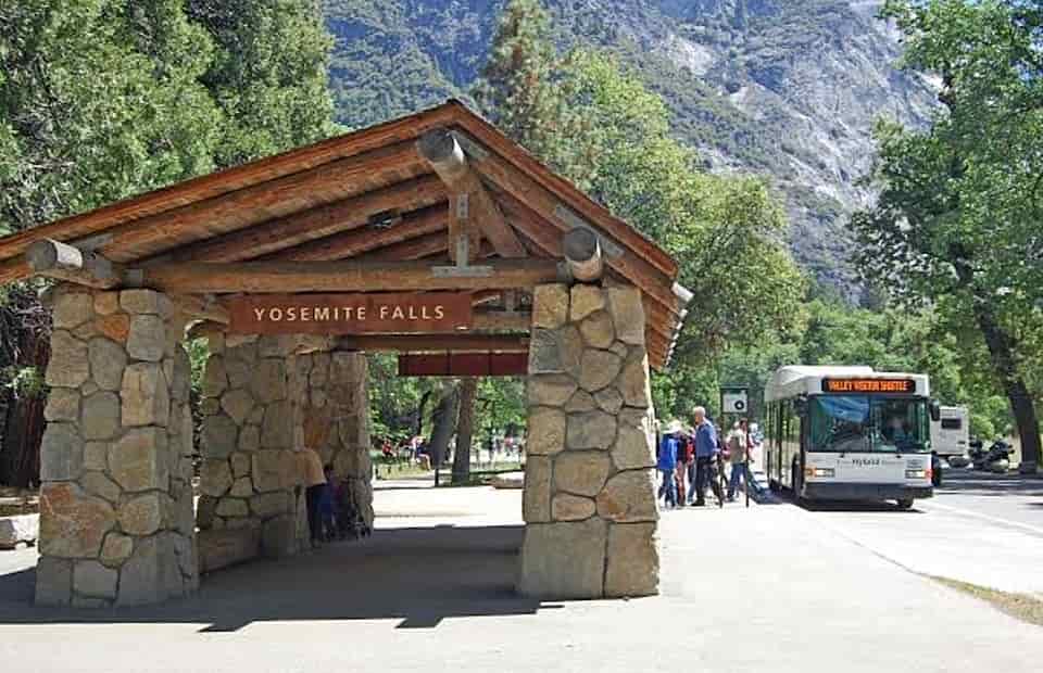 Bus shelter at Yosemite Falls bus stop
